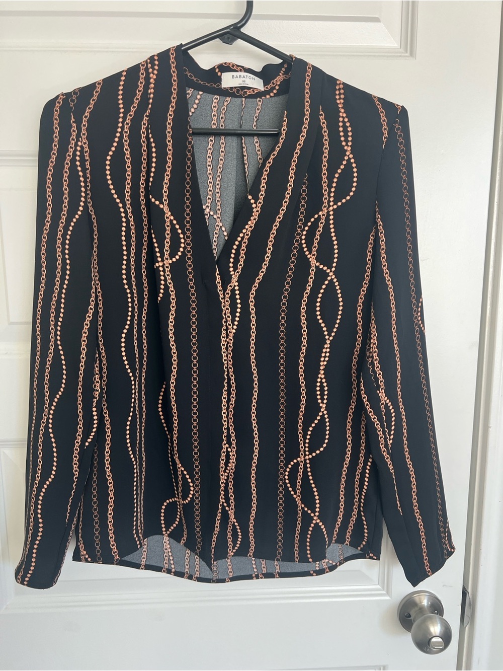 Babaton Black Blouse with Copper Chain-Print